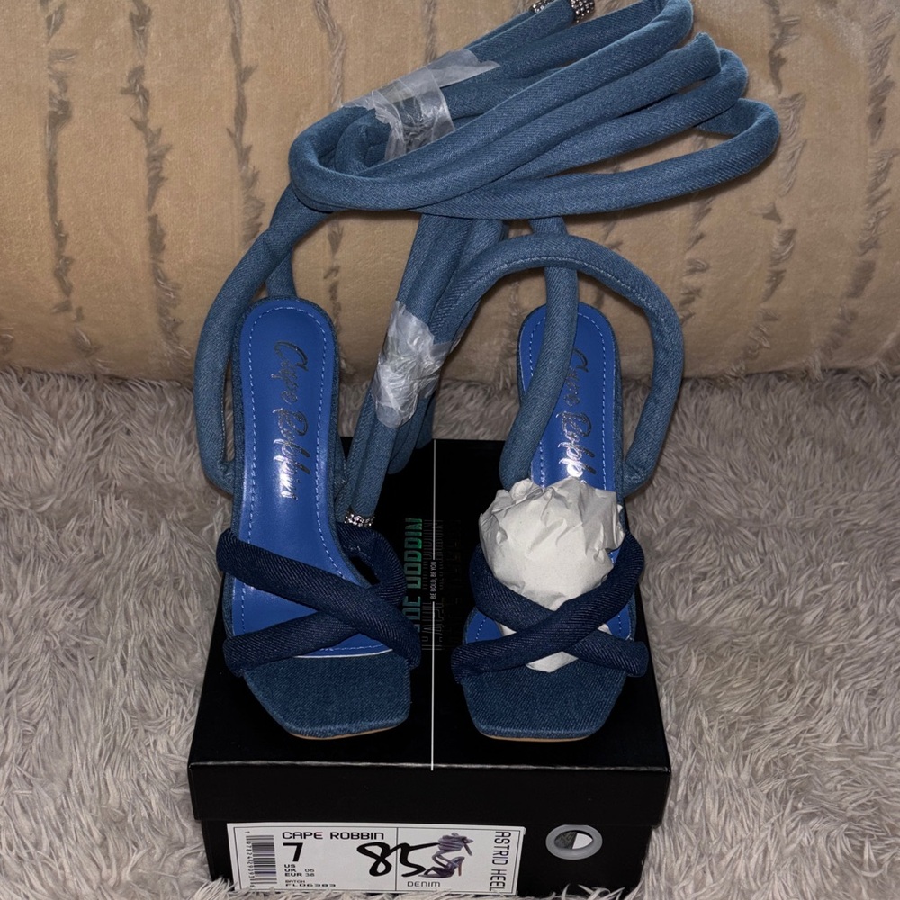 Cape Robbin Denim Blue Strappy Astrid Heels - Picture 5 of 6
